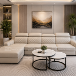 SOFA GÓC BỌC DA CÓ TỰA ĐẦU THIẾT KẾ ĐƠN GIẢN