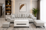 SOFA BĂNG BỌC DA TỰA GIẬT CÚC KẾT HỢP NỆM NGỒI MAY SỌC