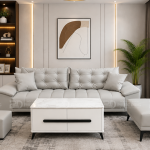 SOFA BĂNG BỌC DA TỰA GIẬT CÚC KẾT HỢP NỆM NGỒI MAY SỌC