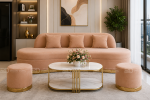 SOFA BĂNG BỌC NHUNG HÌNH THẬN CHÂN MẠ VÀNG