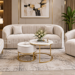 SOFA TÂN CỔ ĐIỂN BỌC NHUNG NỆM CHIA RÃNH VIỀN MẠ VÀNG SANG TRỌNG