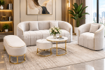 SOFA TÂN CỔ ĐIỂN BỌC NHUNG NỆM CHIA RÃNH VIỀN MẠ VÀNG SANG TRỌNG - Ảnh 2