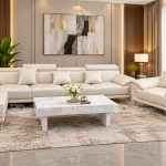 BỘ SOFA BĂNG BỌC DA CÓ TỰ ĐẦU KÈM ĐÔN VÀ GHẾ ĐƠN